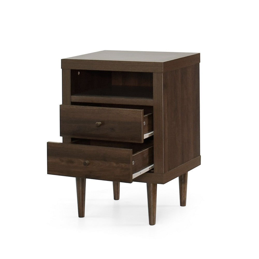 Minie Nightstand with 2 Drawers Shelf Rubberwood Legs Walnut Brown