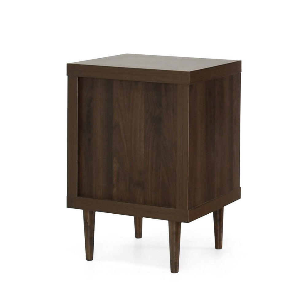 Minie Nightstand with 2 Drawers Shelf Rubberwood Legs Walnut Brown