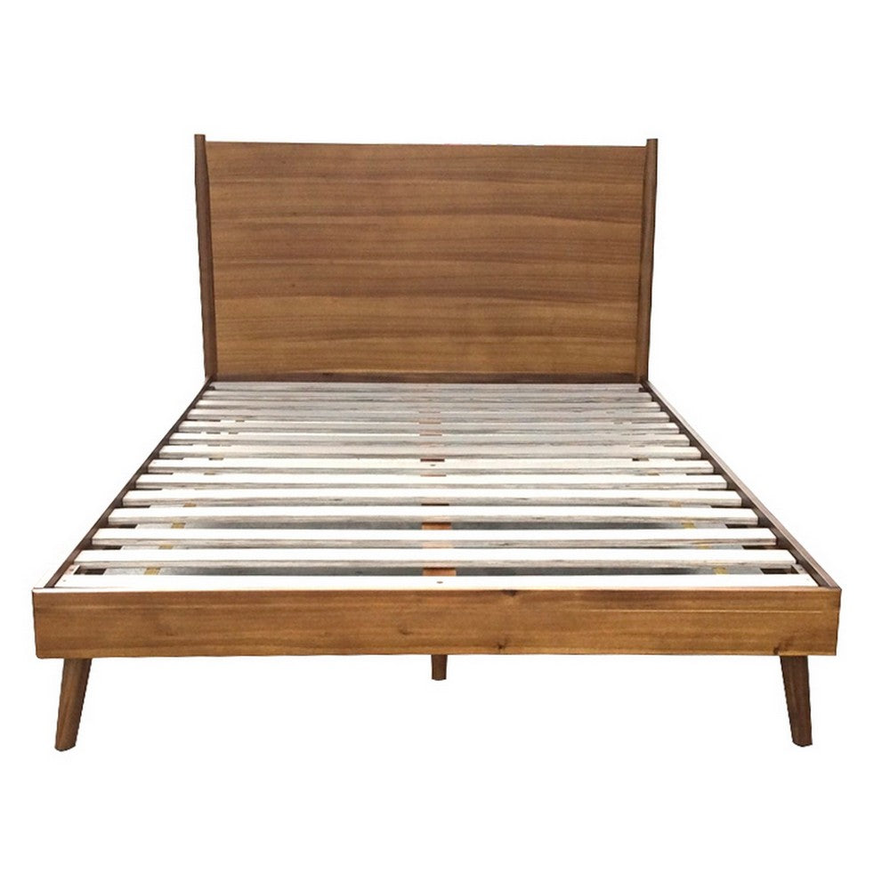 Ozzy Queen Size Bed, Panel Headboard Design, Rich Brown Acacia Wood