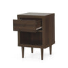 Minie Nightstand with 1 Drawer, Shelf, Rubberwood Legs, Walnut Brown