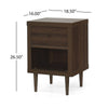 Minie Nightstand with 1 Drawer, Shelf, Rubberwood Legs, Walnut Brown