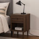 Minie Nightstand with 1 Drawer, Shelf, Rubberwood Legs, Walnut Brown