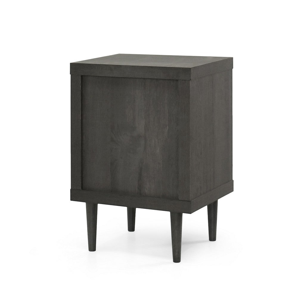 Minie Nightstand with 2 Drawers, Shelf, Rubberwood Legs, Dark Gray