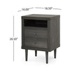 Minie Nightstand with 2 Drawers, Shelf, Rubberwood Legs, Dark Gray