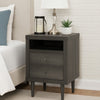 Minie Nightstand with 2 Drawers, Shelf, Rubberwood Legs, Dark Gray