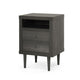 Minie Nightstand with 2 Drawers, Shelf, Rubberwood Legs, Dark Gray