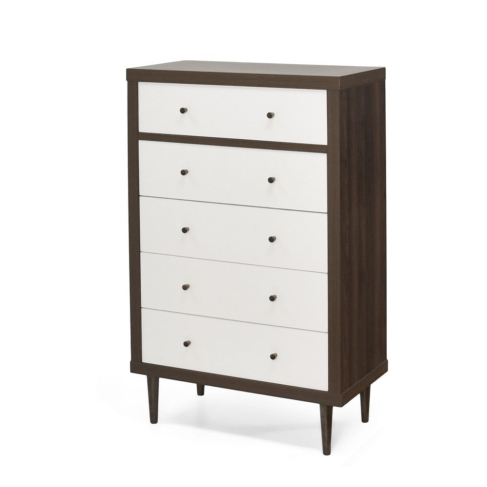 Minie Tall Dresser Chest, 4 Drawers, Rubberwood White, Walnut Brown