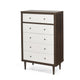 Minie Tall Dresser Chest, 4 Drawers, Rubberwood White, Walnut Brown
