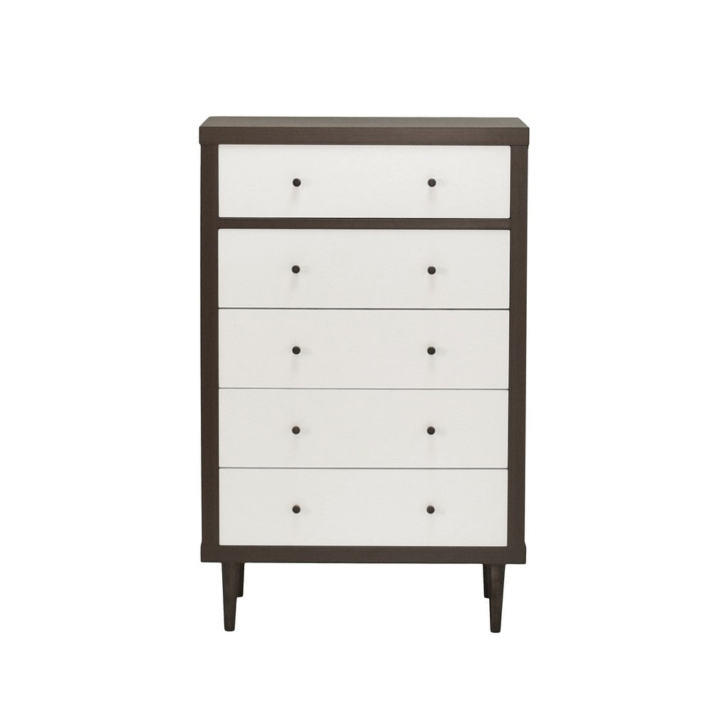 Minie Tall Dresser Chest, 4 Drawers, Rubberwood White, Walnut Brown