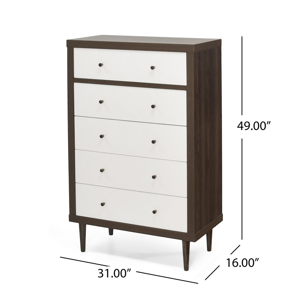 Minie Tall Dresser Chest, 4 Drawers, Rubberwood White, Walnut Brown