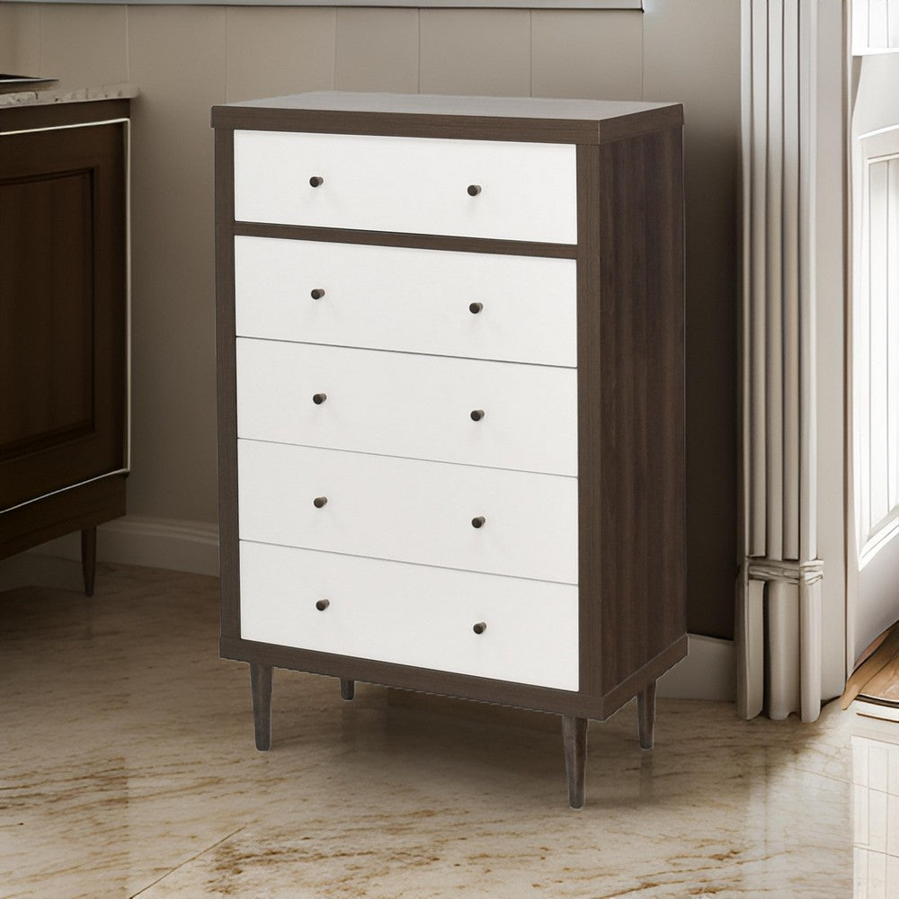 Minie Tall Dresser Chest, 4 Drawers, Rubberwood White, Walnut Brown
