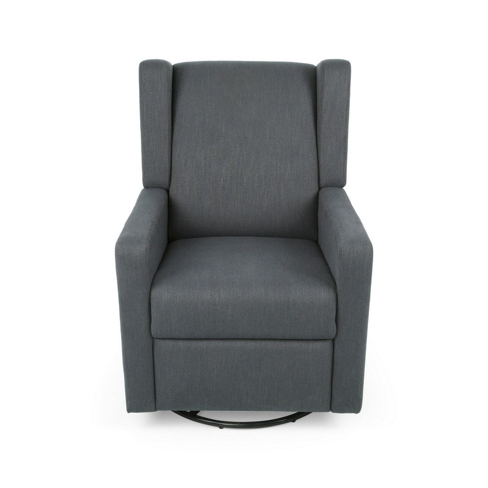 Glider Recliner Chair with Swivel, Birch Wood and Charcoal Gray Fabric