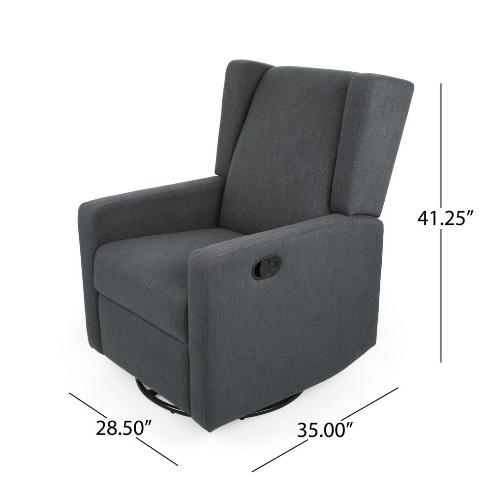 Glider Recliner Chair with Swivel, Birch Wood and Charcoal Gray Fabric