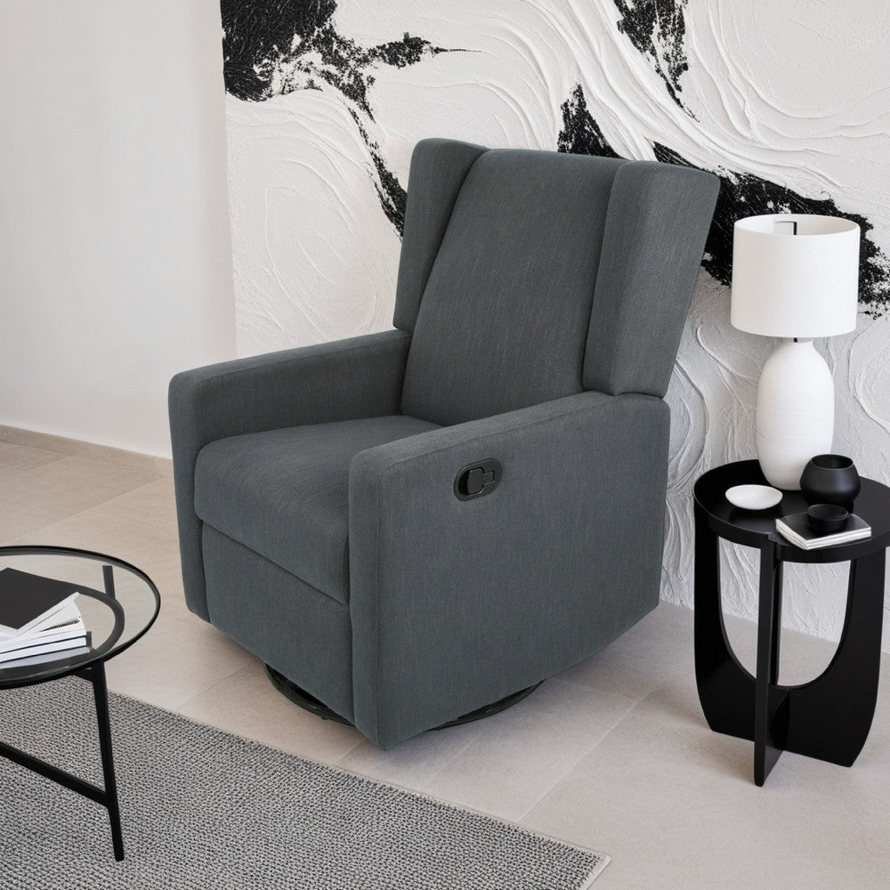 Glider Recliner Chair with Swivel, Birch Wood and Charcoal Gray Fabric