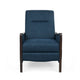 Reina Push Back Recliner Chair, Brown Birch Wood, Navy Blue Fabric