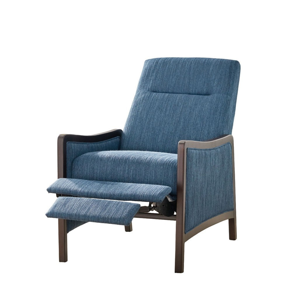 Reina Push Back Recliner Chair Brown Birch Wood Navy Blue Fabric BM324461