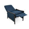 Reina Push Back Recliner Chair, Brown Birch Wood, Navy Blue Fabric