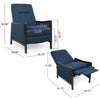 Reina Push Back Recliner Chair, Brown Birch Wood, Navy Blue Fabric