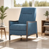Reina Push Back Recliner Chair, Brown Birch Wood, Navy Blue Fabric