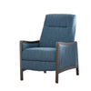 Reina Push Back Recliner Chair, Brown Birch Wood, Navy Blue Fabric