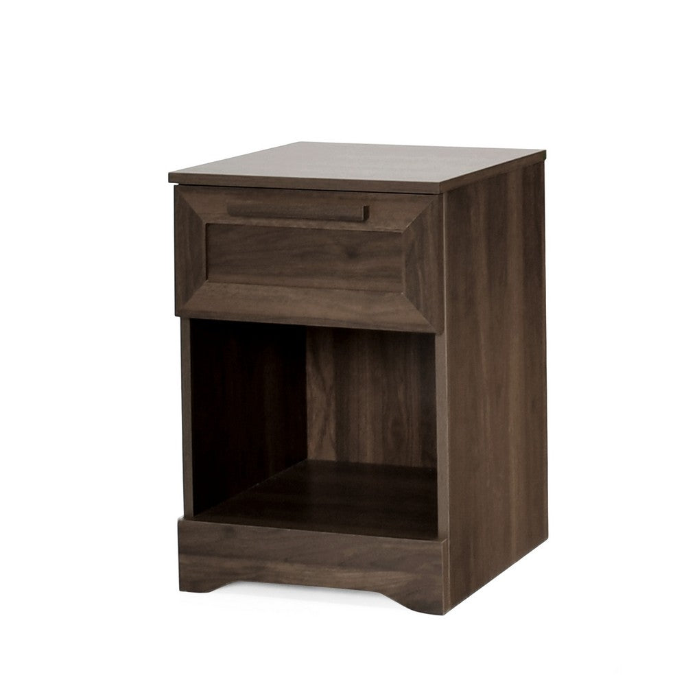 Vinie Nightstand with 1 Drawer and Open Shelf, Modern Walnut Brown