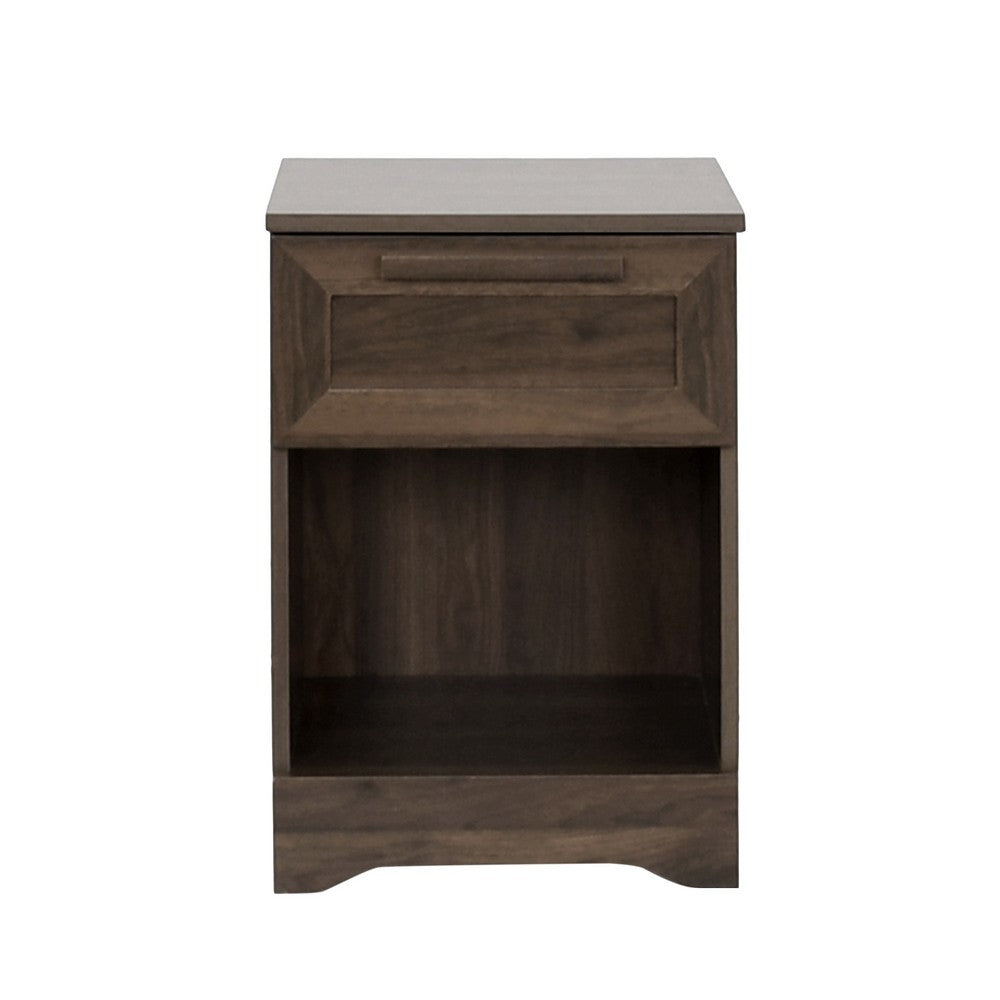Vinie Nightstand with 1 Drawer and Open Shelf, Modern Walnut Brown