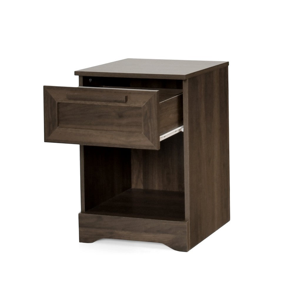 Vinie Nightstand with 1 Drawer and Open Shelf, Modern Walnut Brown