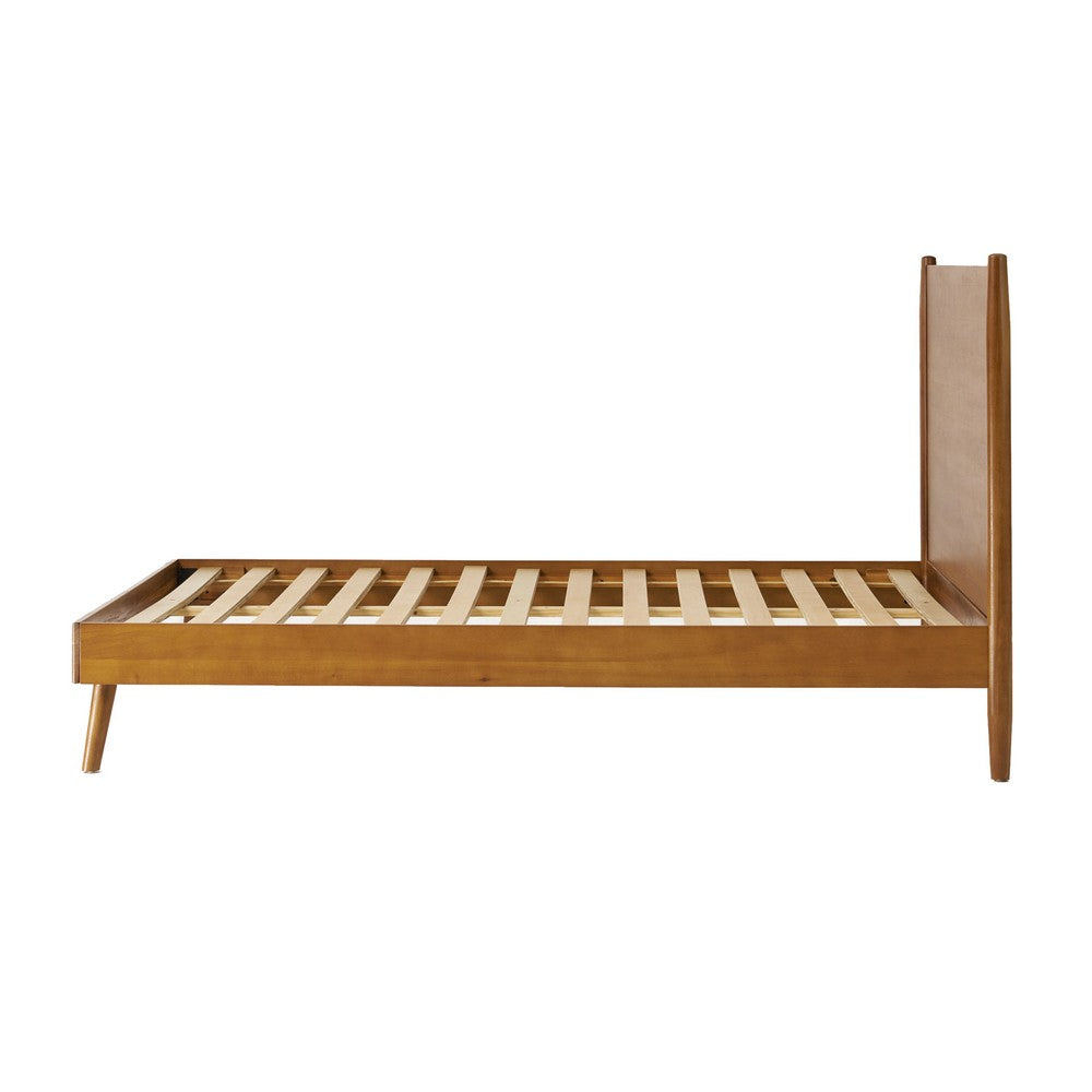 Ozzy Full Size Bed with Panel Headboard, Natural Brown Acacia Wood