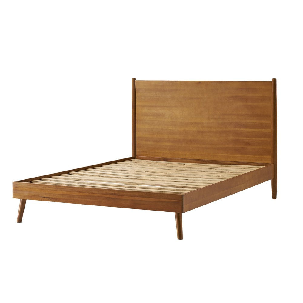 Ozzy Full Size Bed with Panel Headboard, Natural Brown Acacia Wood