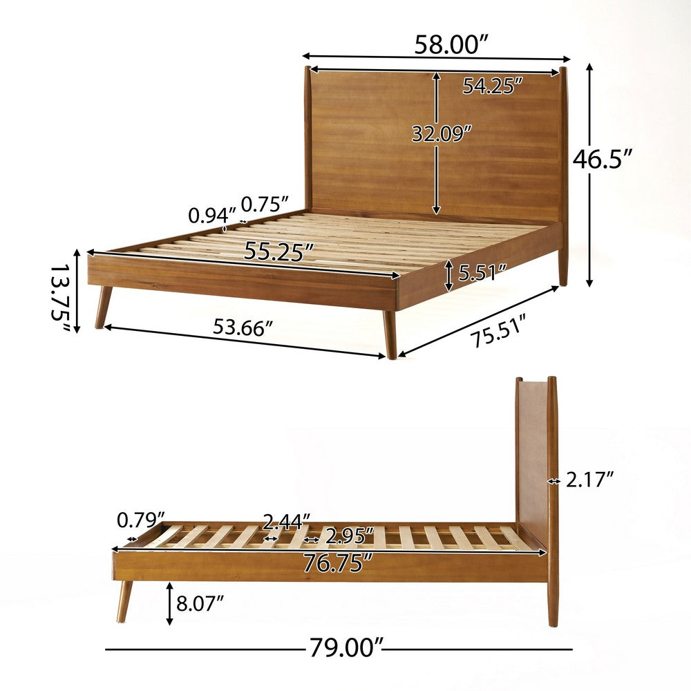 Ozzy Full Size Bed with Panel Headboard, Natural Brown Acacia Wood