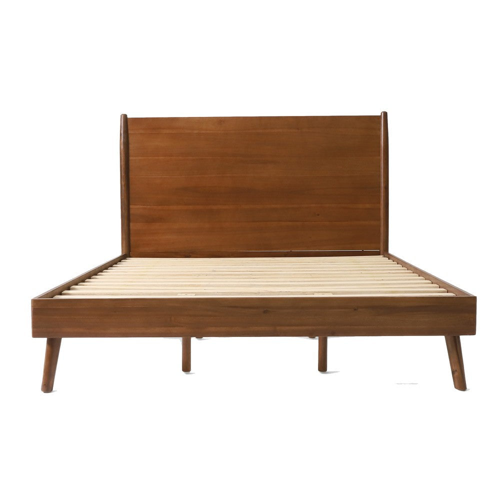 Ozzy King Size Bed with Panel Headboard Design Rich Brown Acacia Wood