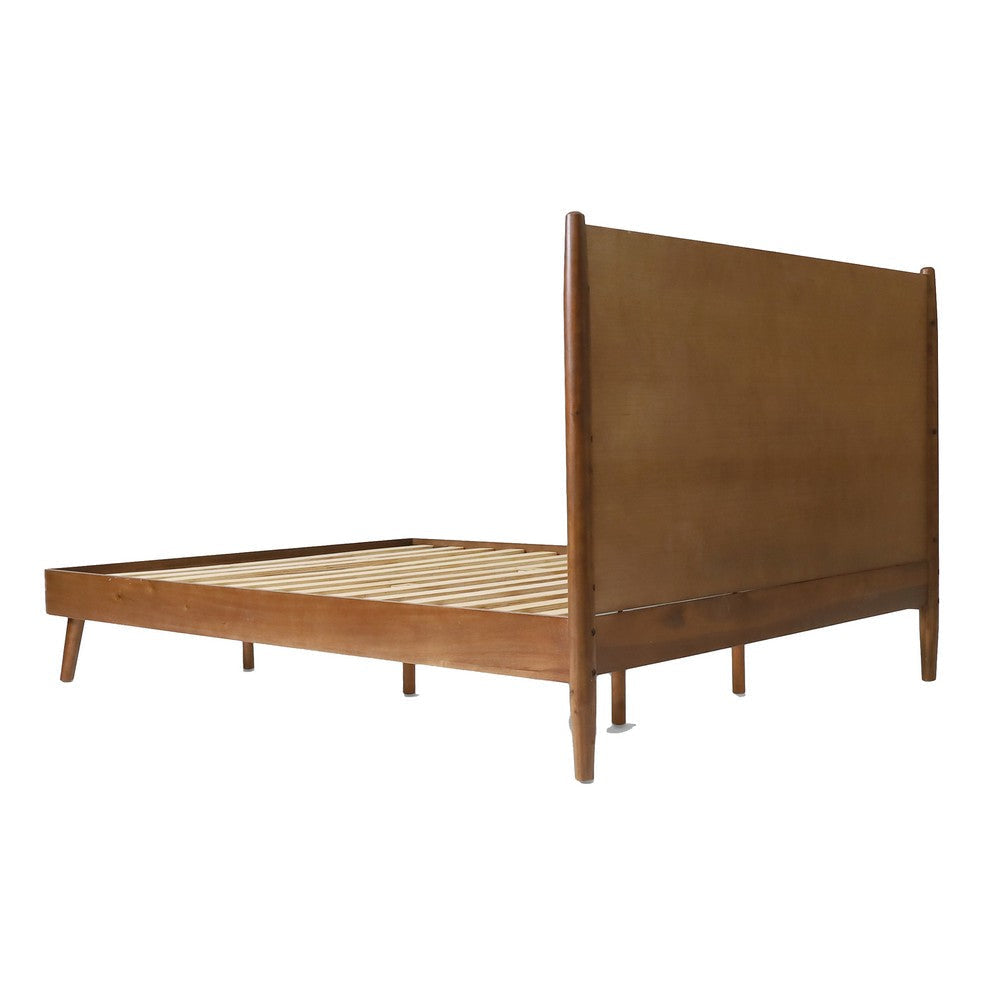 Ozzy King Size Bed with Panel Headboard Design Rich Brown Acacia Wood