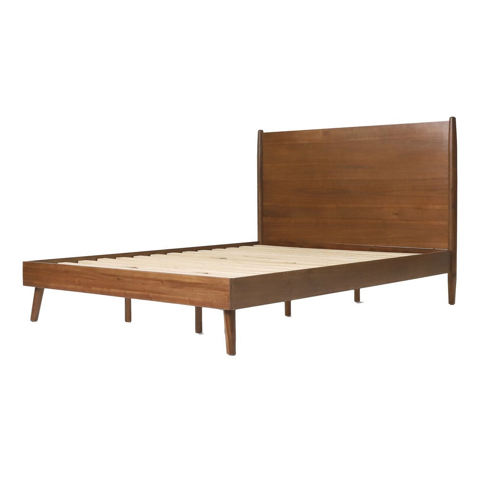 Ozzy King Size Bed with Panel Headboard Design, Rich Brown Acacia Wood