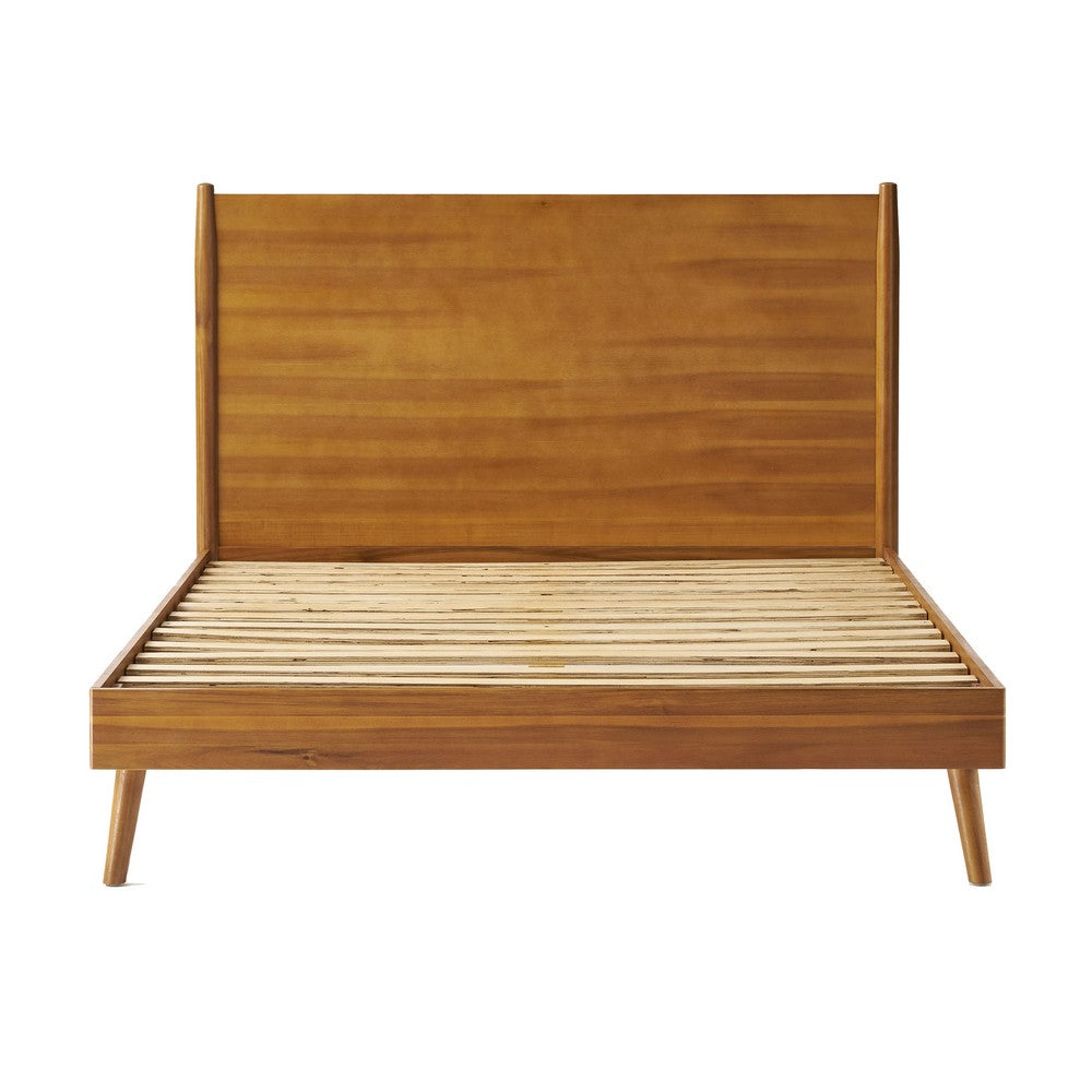 Ozzy California King Bed with Panel Design, Natural Brown Acacia Wood