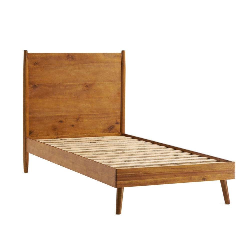 Ozzy Twin XL Size Bed with Panel Headboard, Natural Brown Acacia Wood
