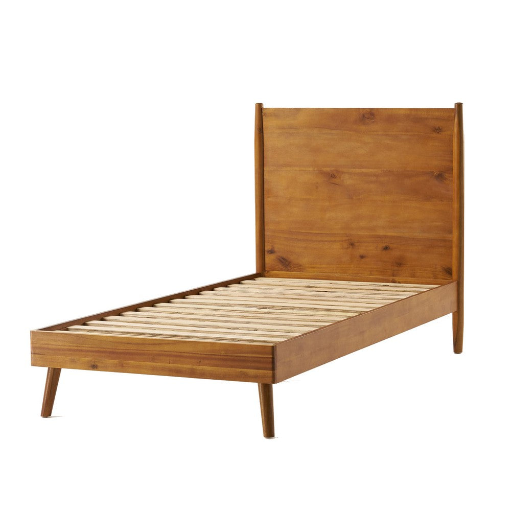 Ozzy Twin XL Size Bed with Panel Headboard, Natural Brown Acacia Wood
