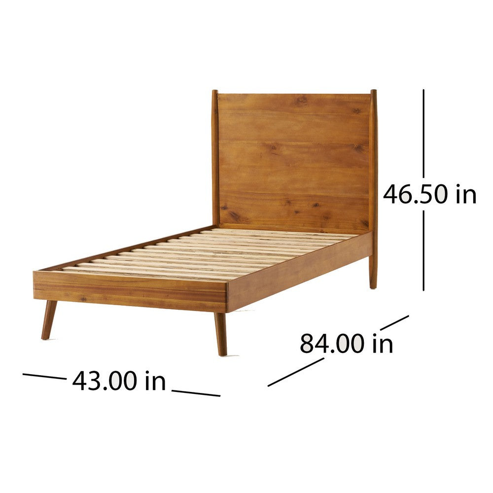 Ozzy Twin XL Size Bed with Panel Headboard, Natural Brown Acacia Wood
