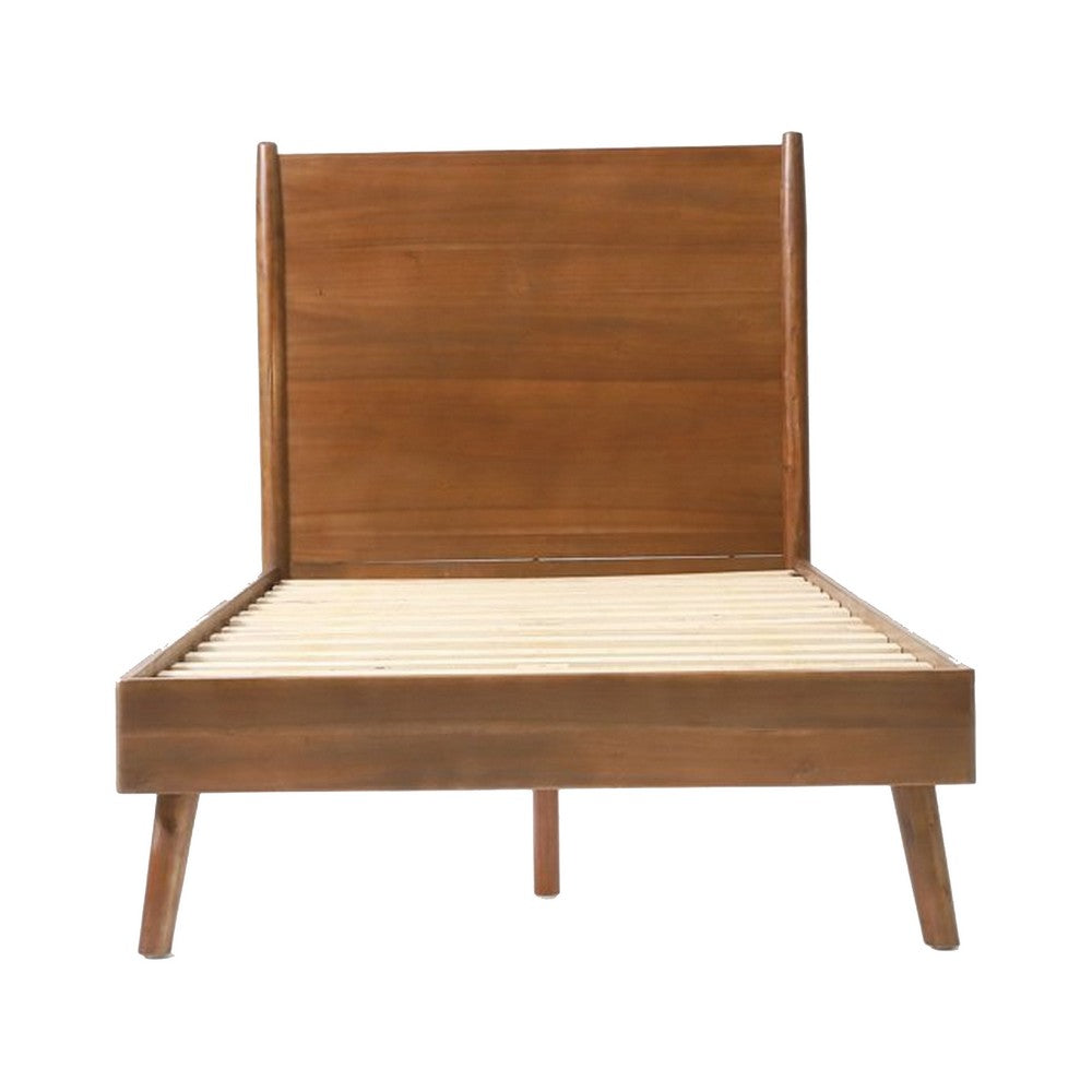 Ozzy Twin Size Bed with Panel Headboard, Classic Brown Acacia Wood