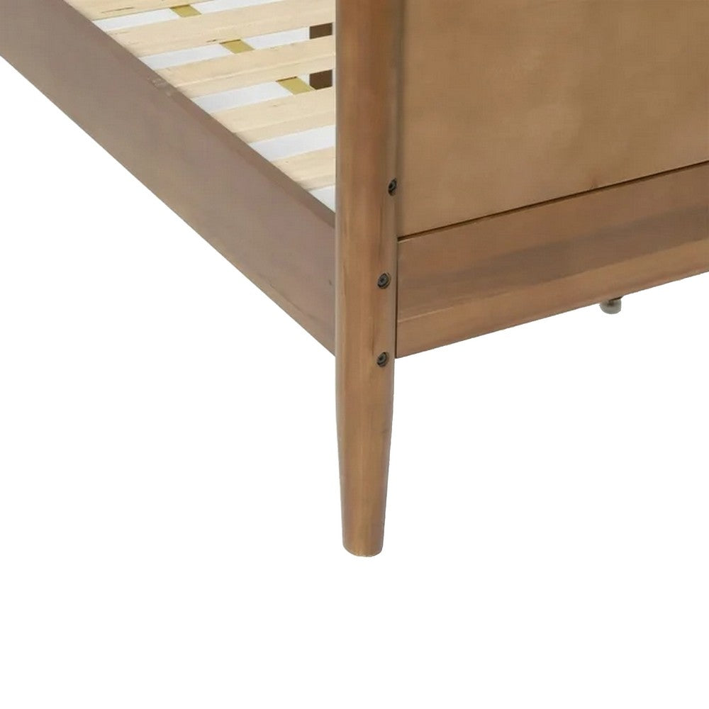 Ozzy Twin Size Bed with Panel Headboard, Classic Brown Acacia Wood