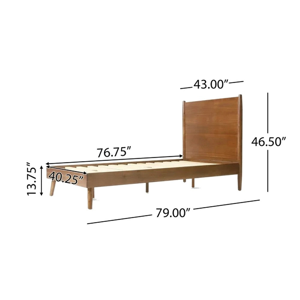 Ozzy Twin Size Bed with Panel Headboard, Classic Brown Acacia Wood