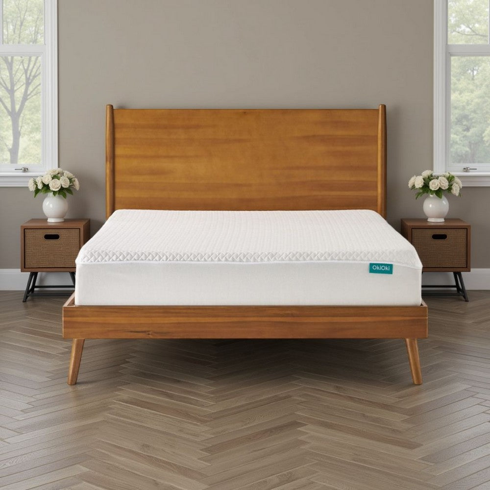 Ozzy Twin Size Bed with Panel Headboard, Classic Brown Acacia Wood