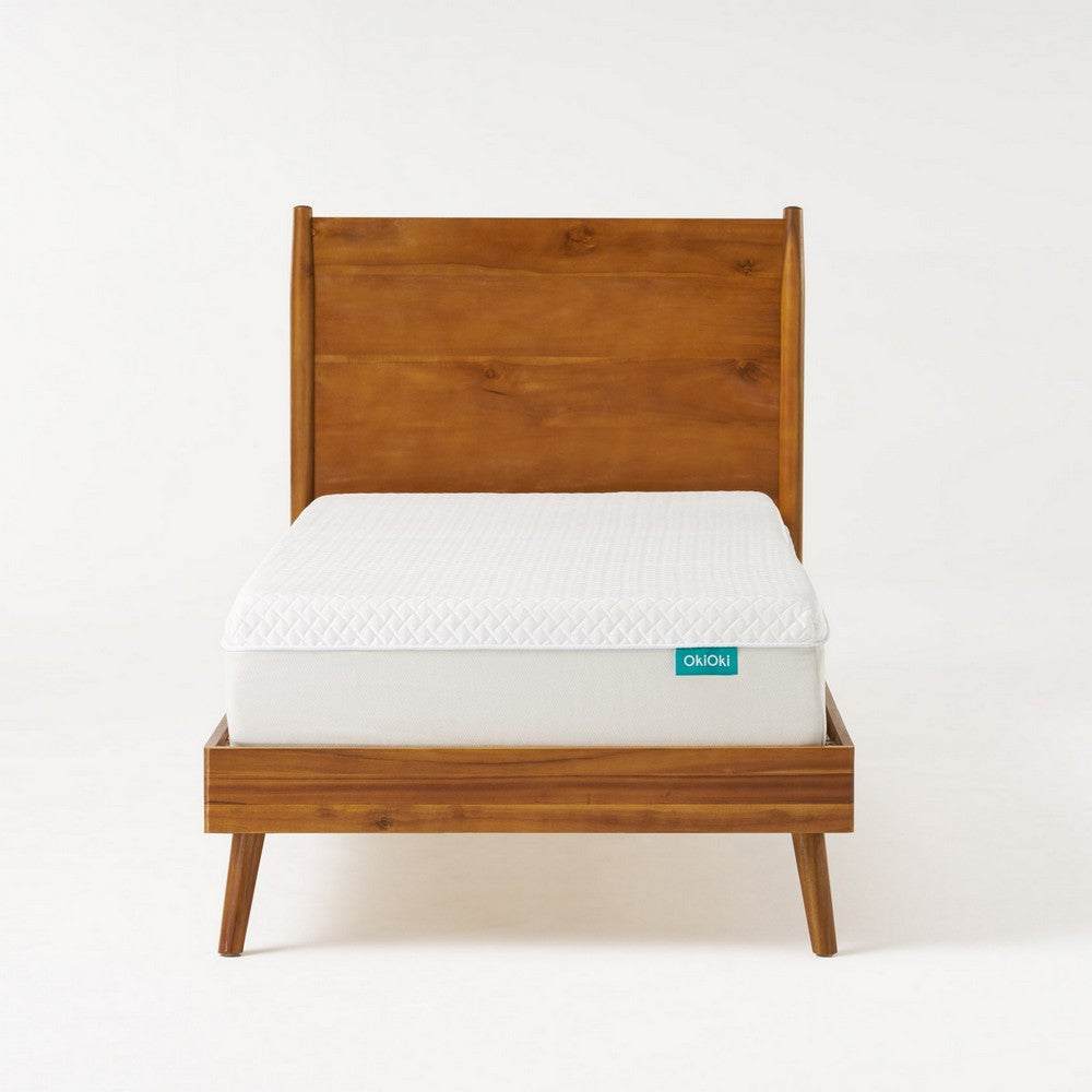 Ozzy Twin Size Bed with Panel Headboard, Natural Brown Acacia Wood