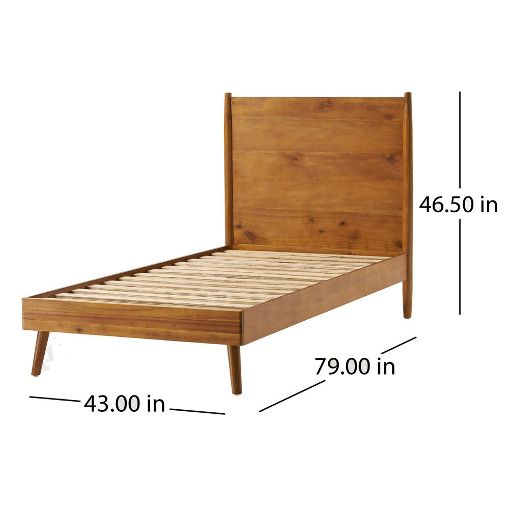 Ozzy Twin Size Bed with Panel Headboard, Natural Brown Acacia Wood