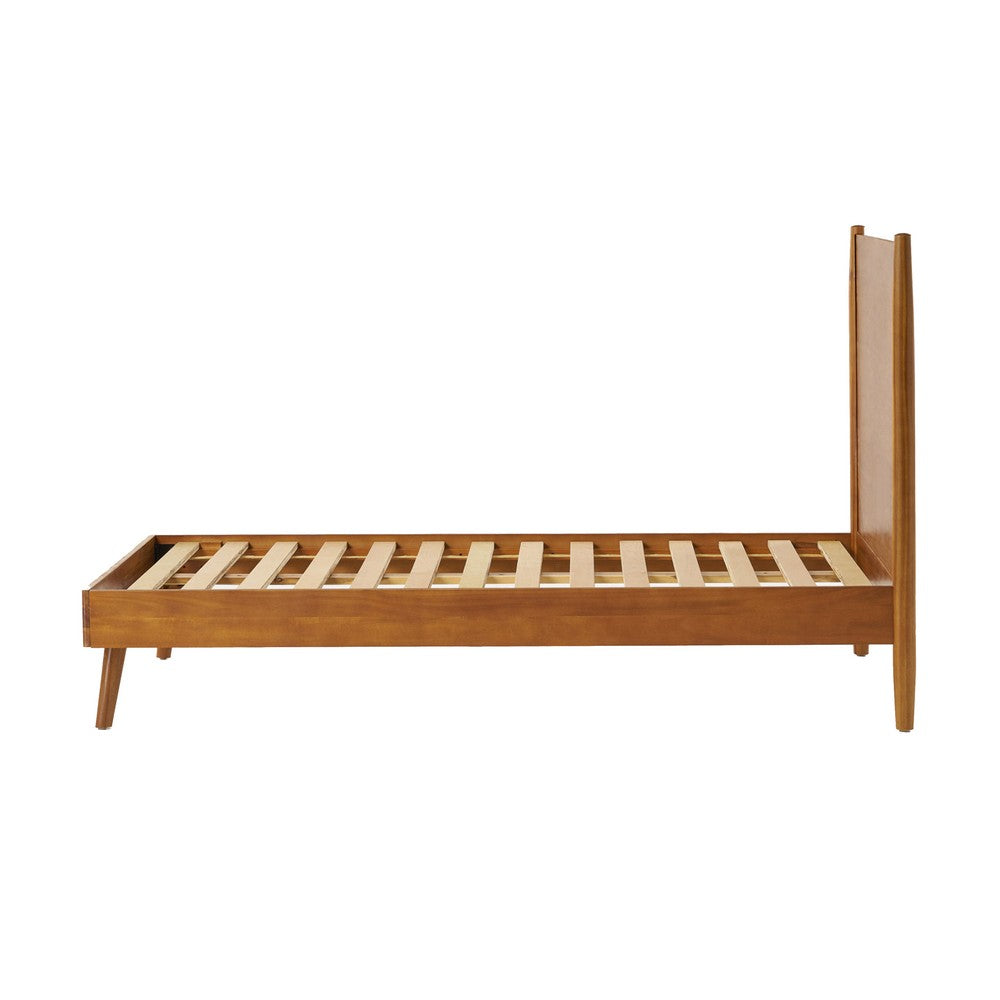 Ozzy Twin Size Bed with Panel Headboard, Natural Brown Acacia Wood
