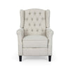 Push Back Recliner, Dark Brown Birch Wood, Beige Button Tufted Fabric