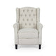 Push Back Recliner, Dark Brown Birch Wood, Beige Button Tufted Fabric