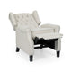 Push Back Recliner, Dark Brown Birch Wood, Beige Button Tufted Fabric