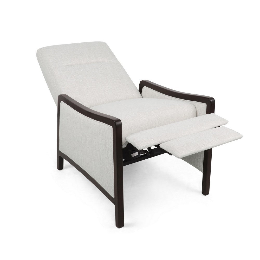 Reina Recliner Chair with Push-Back, Brown Birch Wood, Beige Fabric