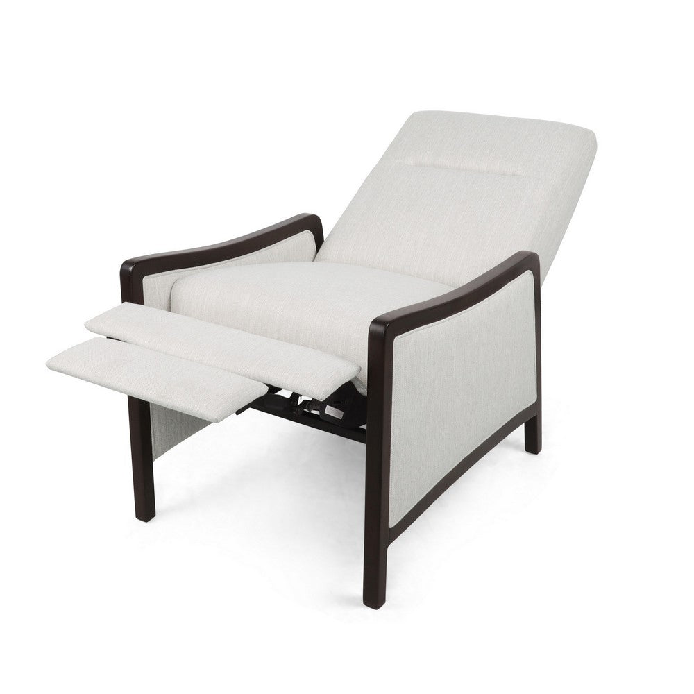 Reina Recliner Chair with Push-Back, Brown Birch Wood, Beige Fabric