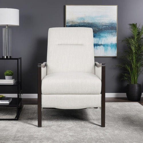 Reina Recliner Chair with Push-Back, Brown Birch Wood, Beige Fabric